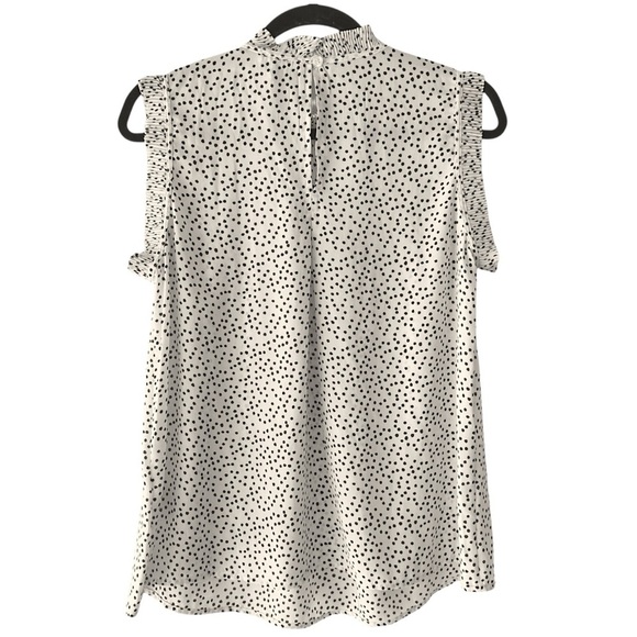 MAX STUDIO | NWOT BLACK & OFF WHITE POLKA DOT PLEATED SLEEVELESS TOP | SMALL - Picture 5 of 7